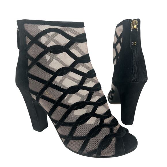 Chanel 2018 Black Suede Mesh Peep Toe CC Logo Ankle Boots - Picture 1 of 16